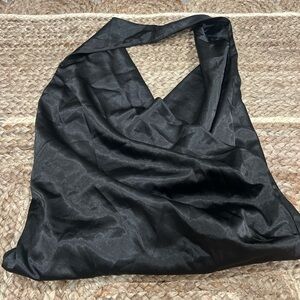 Buckle Black Satin Shoulder Bag